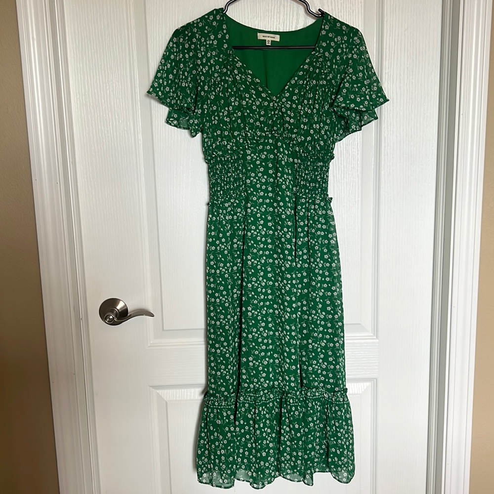 Green and white flower dress